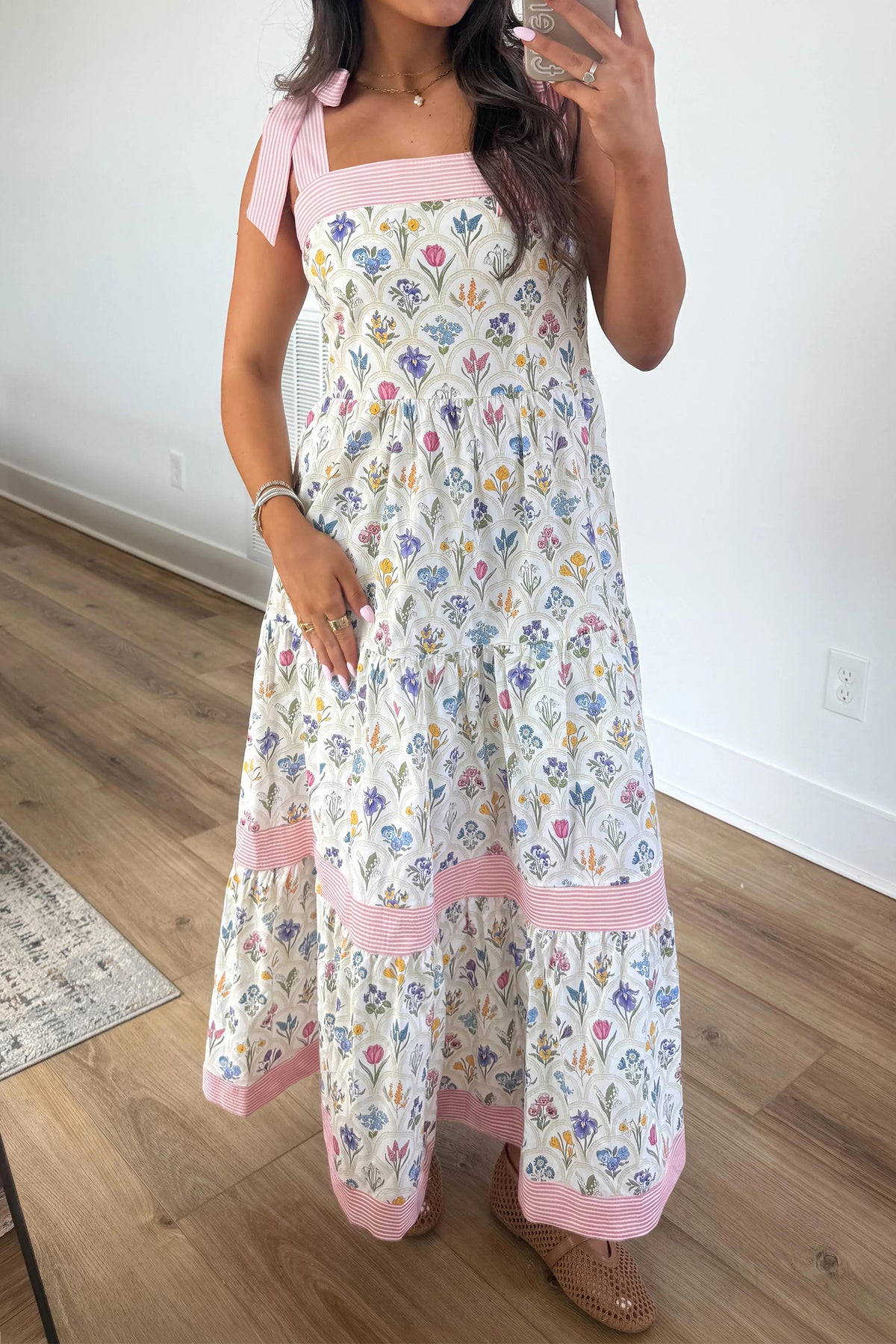 Wildflower Stripe-Trim Maxi Dress