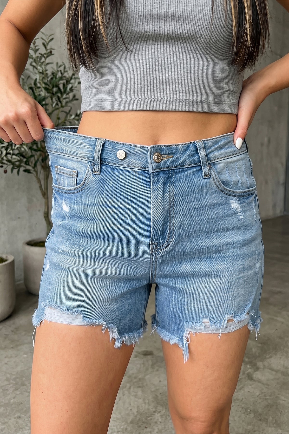 Sail Blue Asymmetric-Hem Shorts