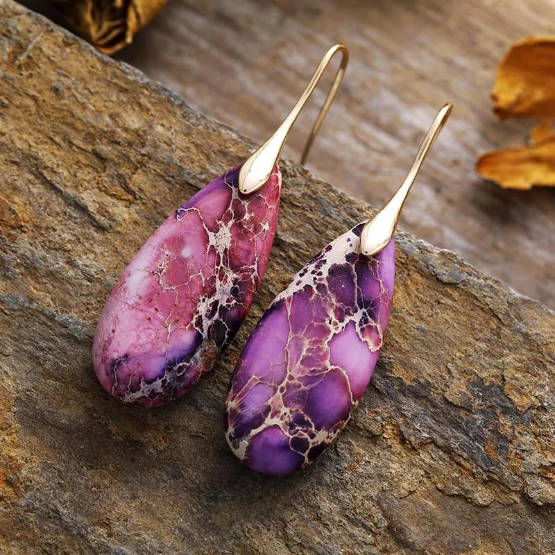 Desert Rain Stone Earrings with natural teardrop stones