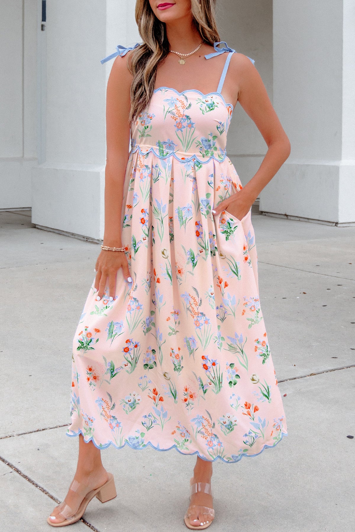 Sunlit Garden Tie-Strap Midi Dress