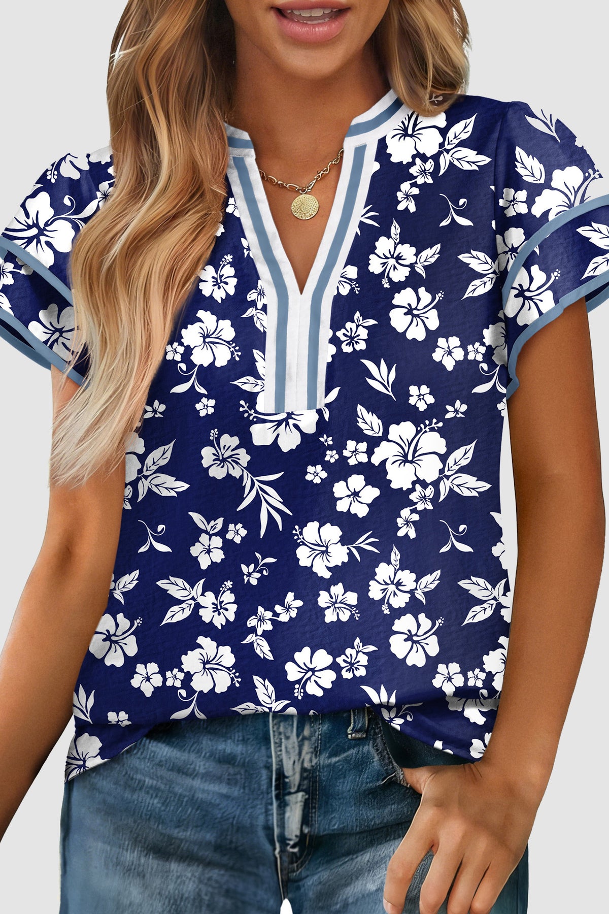 Blue Garden Ruffle Blouse