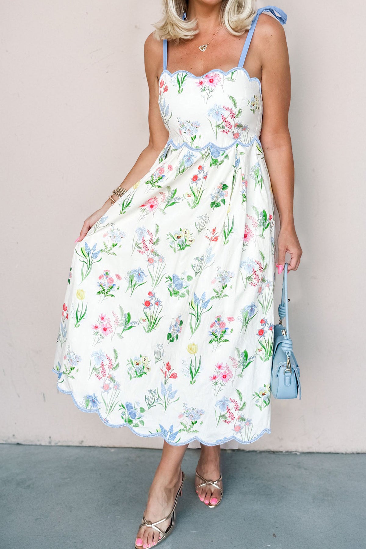 Sunlit Garden Tie-Strap Midi Dress