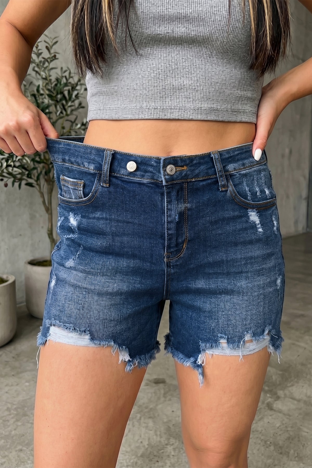 Sail Blue Asymmetric-Hem Shorts