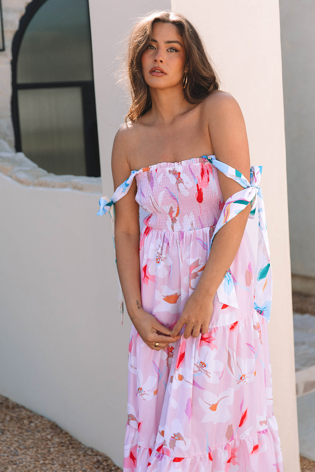 Blush Garden Knot-Shoulder Maxi