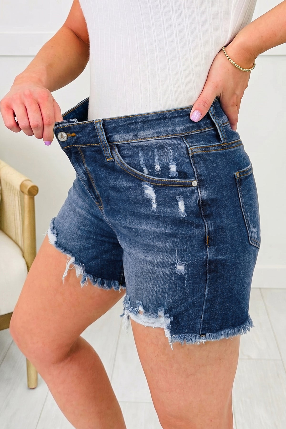 Sail Blue Asymmetric-Hem Shorts
