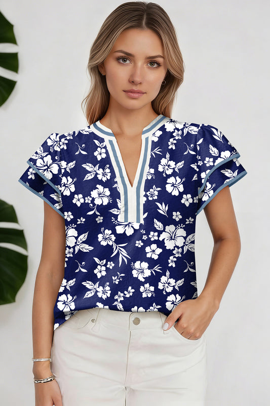 Blue Garden Ruffle Blouse
